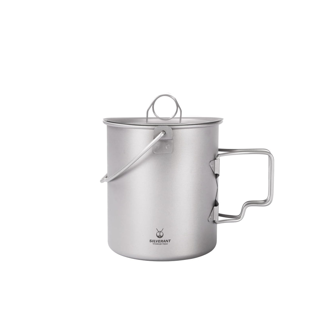 Silverant 750Ml Titanium Cup With Nail Lid Camping Pot Backpacking Mug With Foldable Handle For Outdoor Camping Hiking