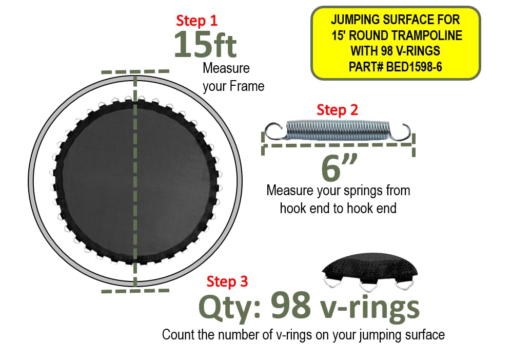Jumping Surface For 15' Trampoline With 98 V-Rings - 6''