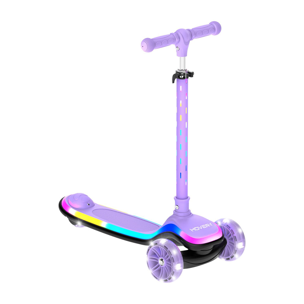 Hover-1 Chroma Folding Kick Scooter for Kids with Multicolor Wheel Lights, 3    Front Wheels, Rear Foot Brake, and 110 LB Weight
