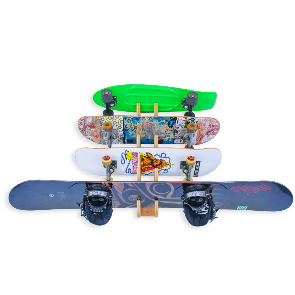 Cor Surf Skateboard Wall Mount Display 4 Boards  Snowboard Wall Storage Mount Holds Four Boards Made With Sustainable Bamboo 4 B