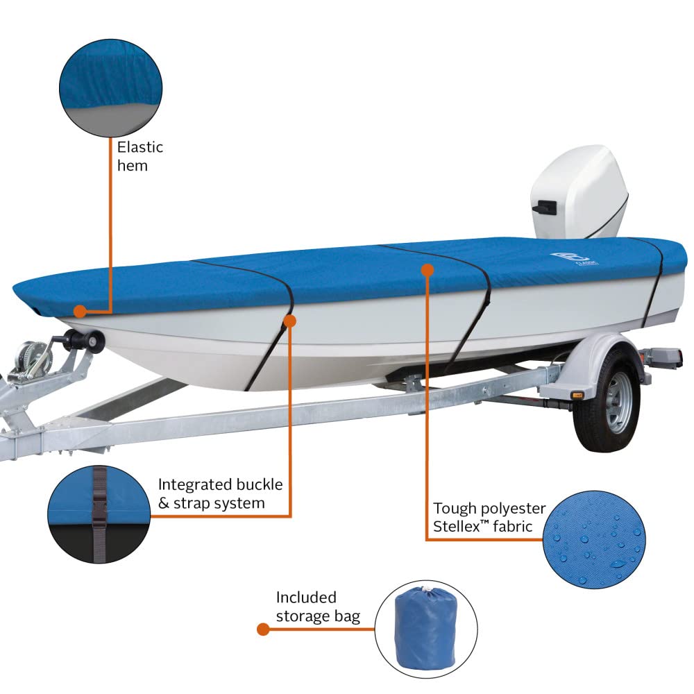 Classic Accessories Stellex All Seasons Boat Cover, Fits Boats 12 - 14 L x 68 W, Trailerable Boat Cover with Polyester Fade-Re
