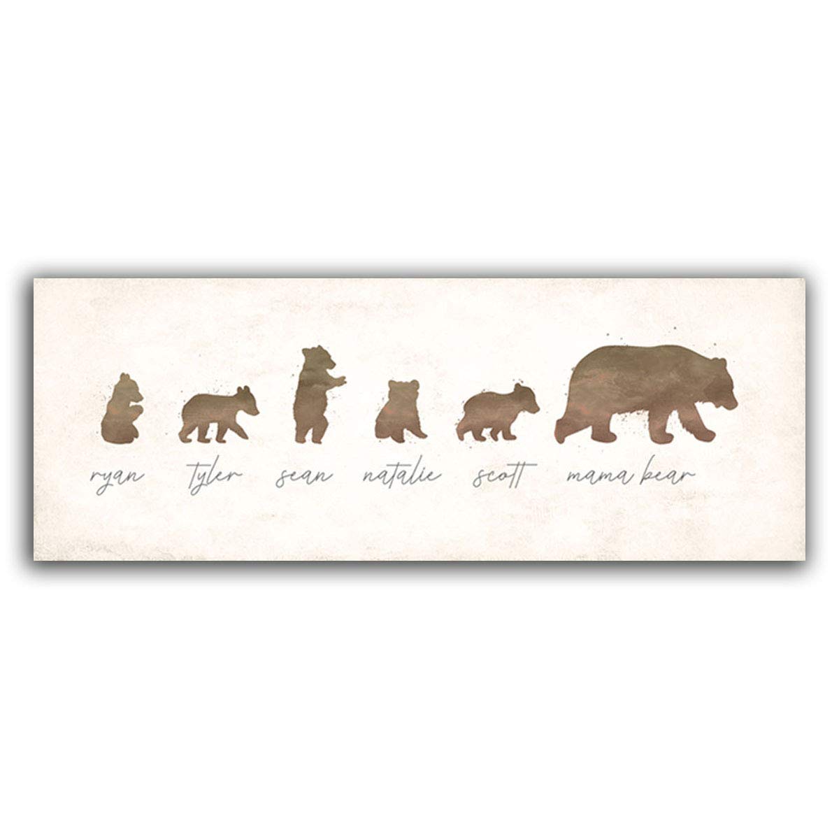 Mama Bear And Cubs - Personalized Mothers Day Gift From Children (6.5''X18'' Block Mount, 5 Cubs)