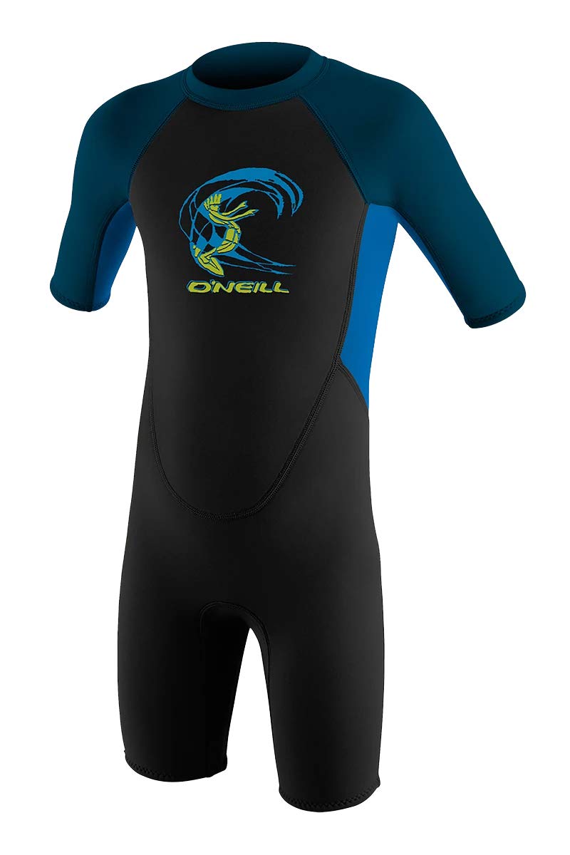 ONEILL Unisex Child Toddler Reactor-2 2mm Back Zip S/S Spring Wetsuits, Black/Ocean/Slate, 4 US