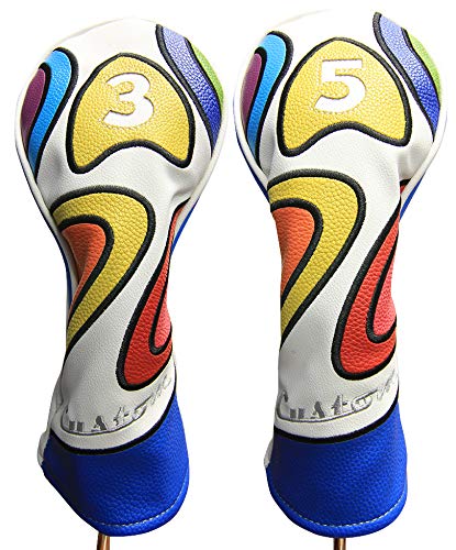 Majek Retro Golf Headcover Limited Edition Vintage Leather Style Psychedelic Colorful Groovy Custom Design #3 & 5 Fairway Wood H