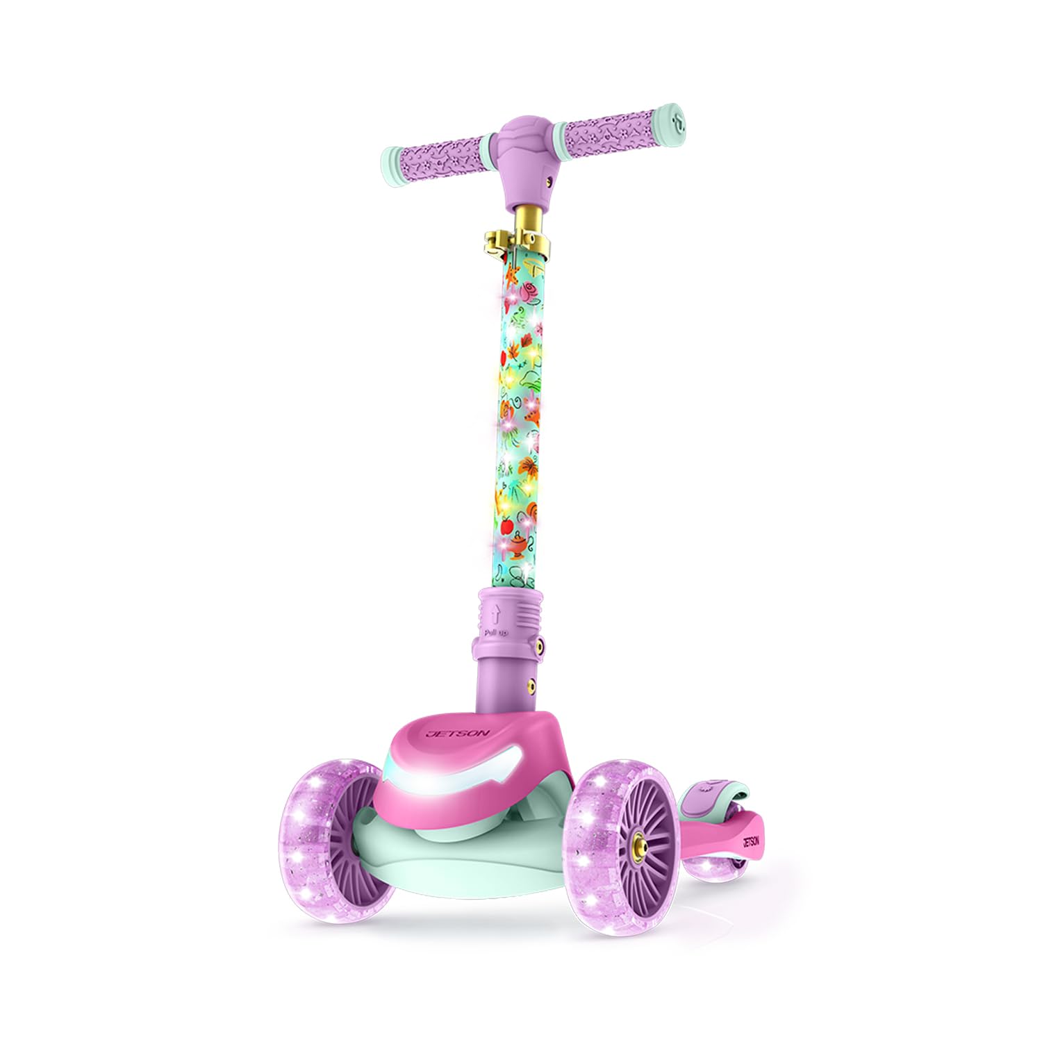 Jetson Disney Princess 3-Wheel Kick Kids Scooter, LED Lights on Stem & Light-Up Wheels, Lightweight Frame, Height-Adjustable Han