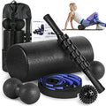 Foam Roller Set - High Density Back Roller, Muscle Roller Stick,2 Foot Fasciitis Ball, Stretching Strap, Peanut Massage Ball For