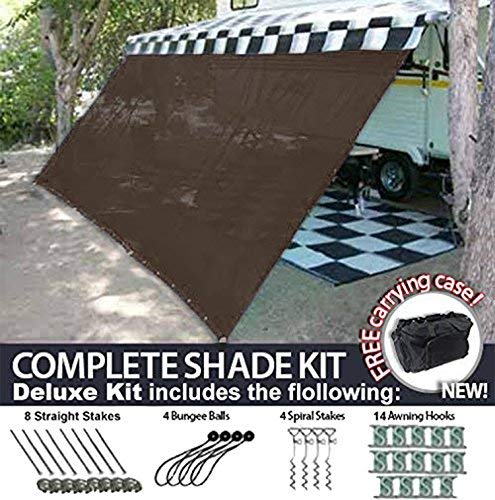 Rv Awning Shade Motorhome Patio Sun Screen Complete Deluxe Kit (Brown) (8X16)