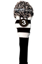 Majek #2 & 3 Hybrid Combo Pack Rescue Utility Black And White Golf Headcover Knit Pom Pom Retro Classic Vintage Head Cover