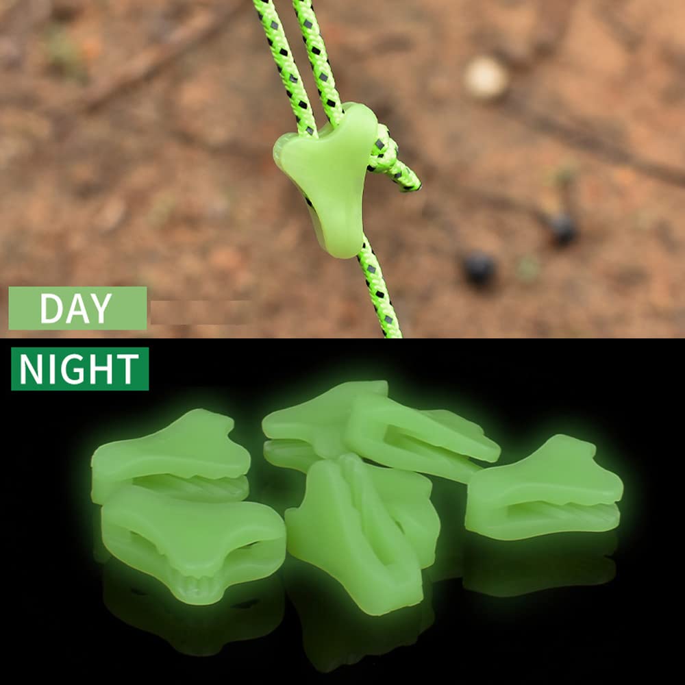 Utysty 20 Pack Tent Rope Tensioner Buckles Tightener Fastener Fluorescent Canopy Guyline Cord Buckle Adjustment Triangle Fixing