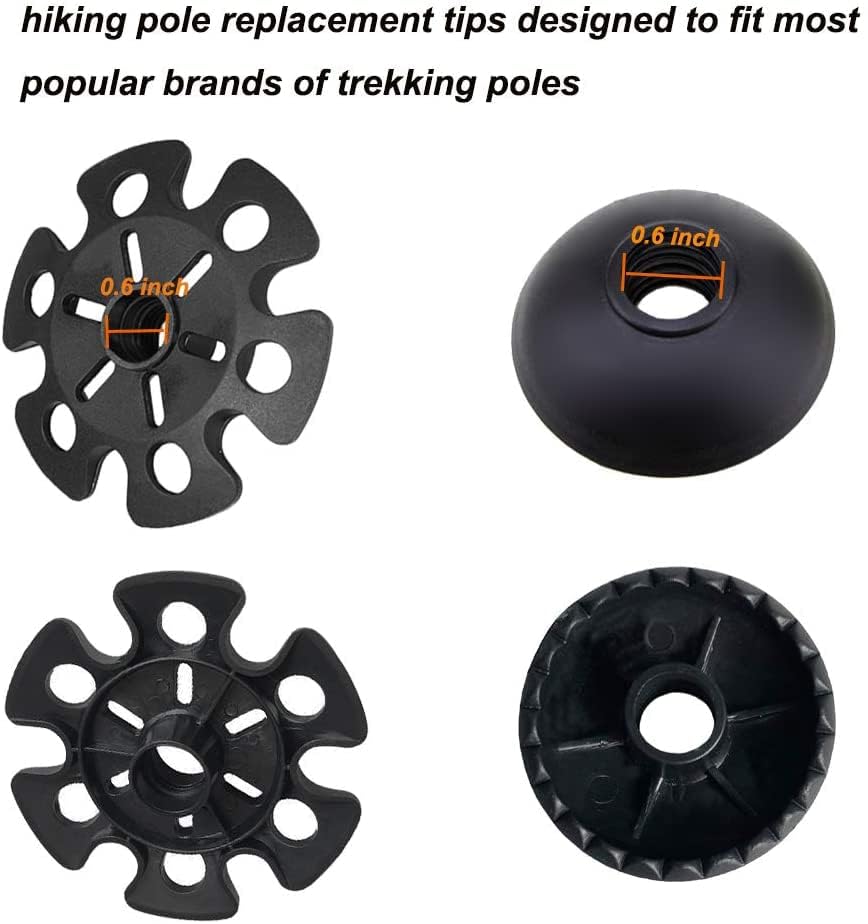Hiking Walking Sticks Rubber Tips 10 Pack, Replacement Tips Protectors, Snow Baskets, Mud Baskets Set For Trekking Poles, Fits M