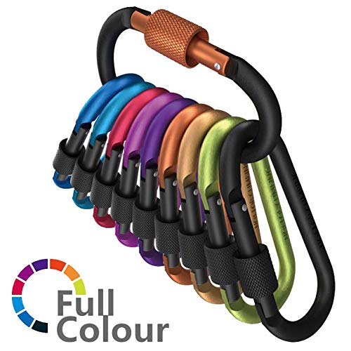 Carago Carabiner Clips With Screw Gate, 10 Pack Carabiners Hiking Clips With 7.5Mm Diameter Aluminum Rod (10 Colors)