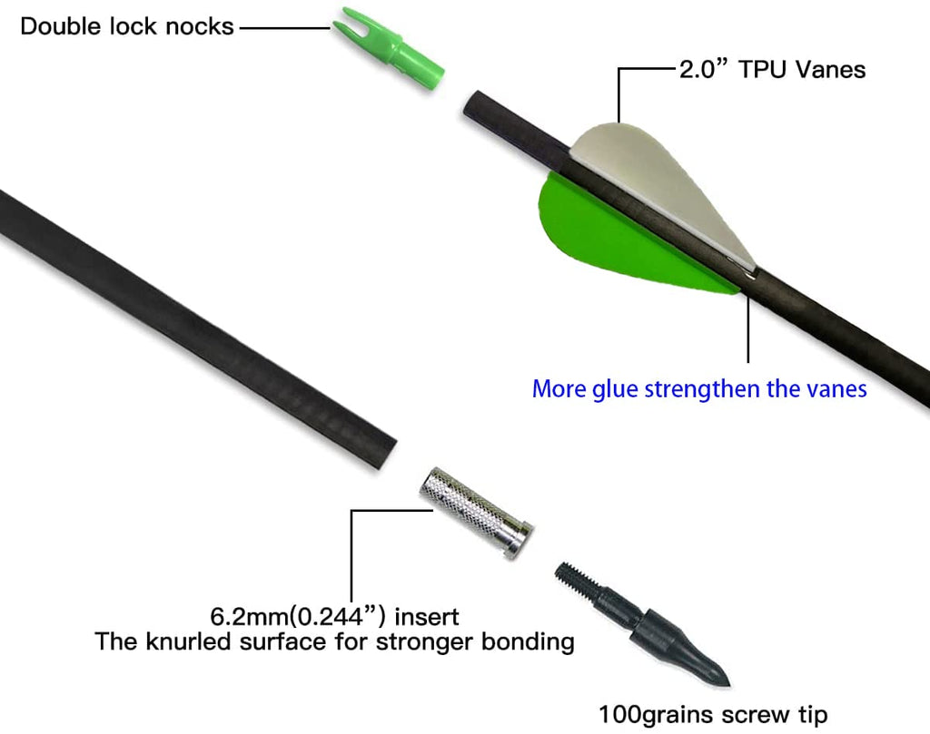 Zhao.Fu 29 Inch Carbon Arrow Practice Hunting Arrows Spine 400 With Removable Tips For Archery Compound & Recurve & Traditional