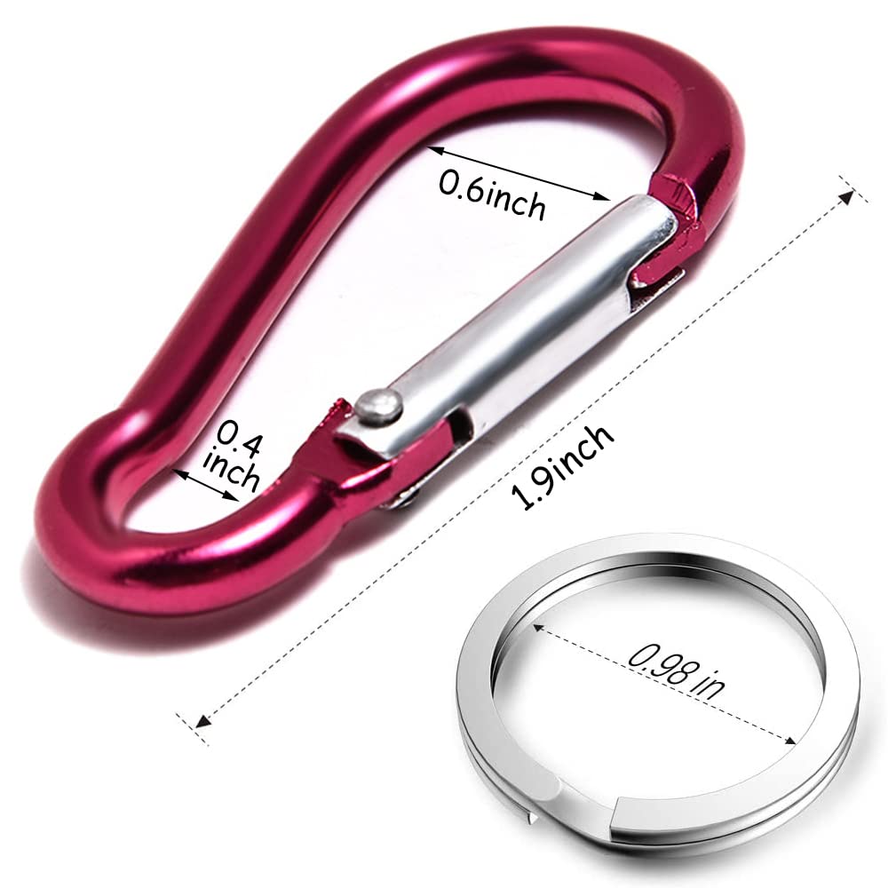 H&W 1.8 32 Pcs Small Carabiner Clip, Carabiner Keychain Gourd Ring 8 Colors,Aluminum Durable Spring Snap Hook With Gift Steel Ri