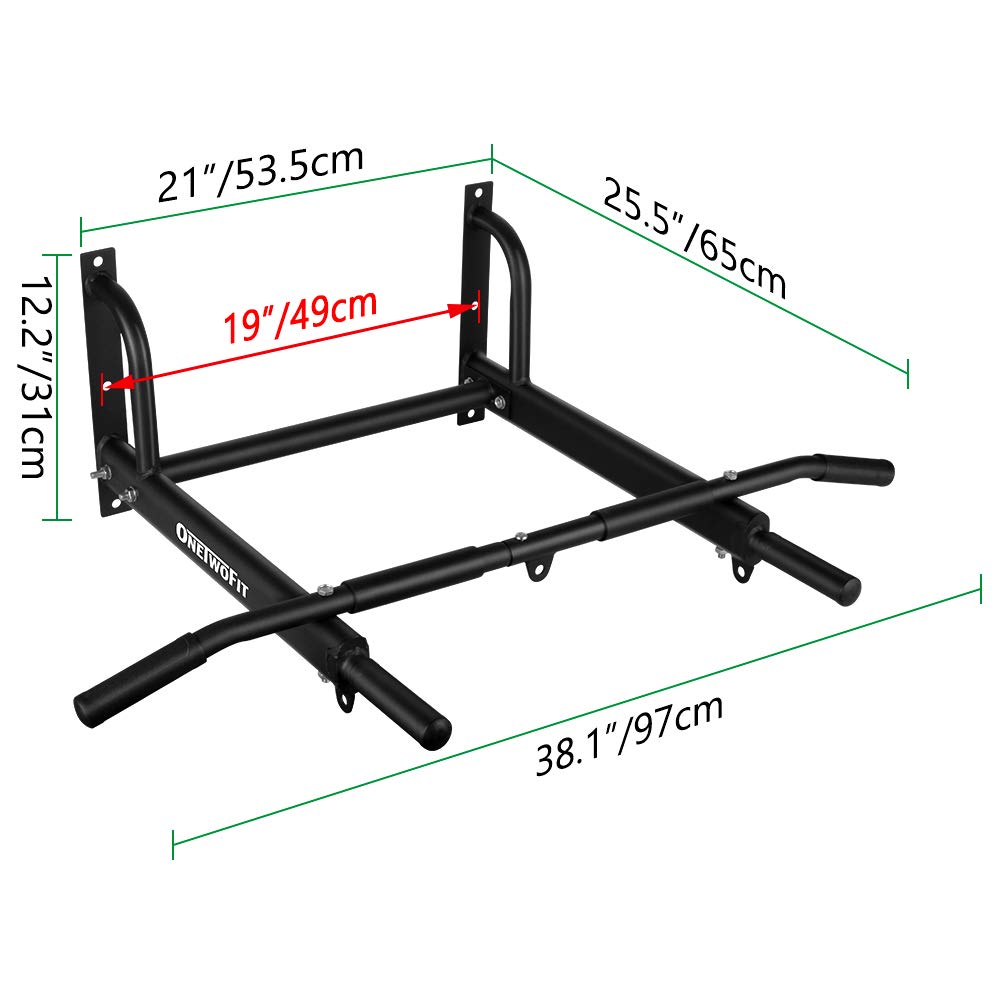 Onetwofit Wall Mounted Pull Up Bar With More Stable 6-Hole Design For Indoor And Outdoor Use, Maximum Weight 440 Lbs Ot103