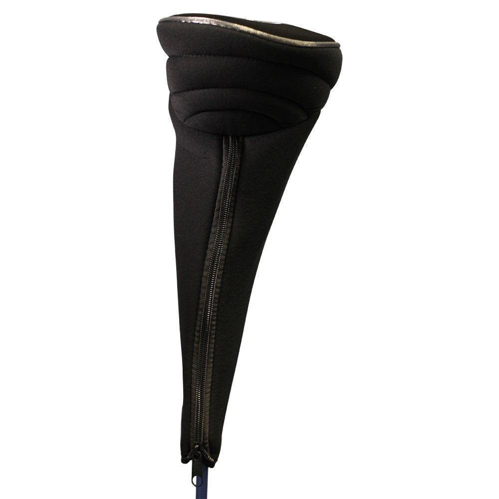 Black Golf Zipper Head Cover Driver 1 Headcover Neoprene Traditional Plain Protective Cover Fits Drivers Up To 460Cc For Golfing