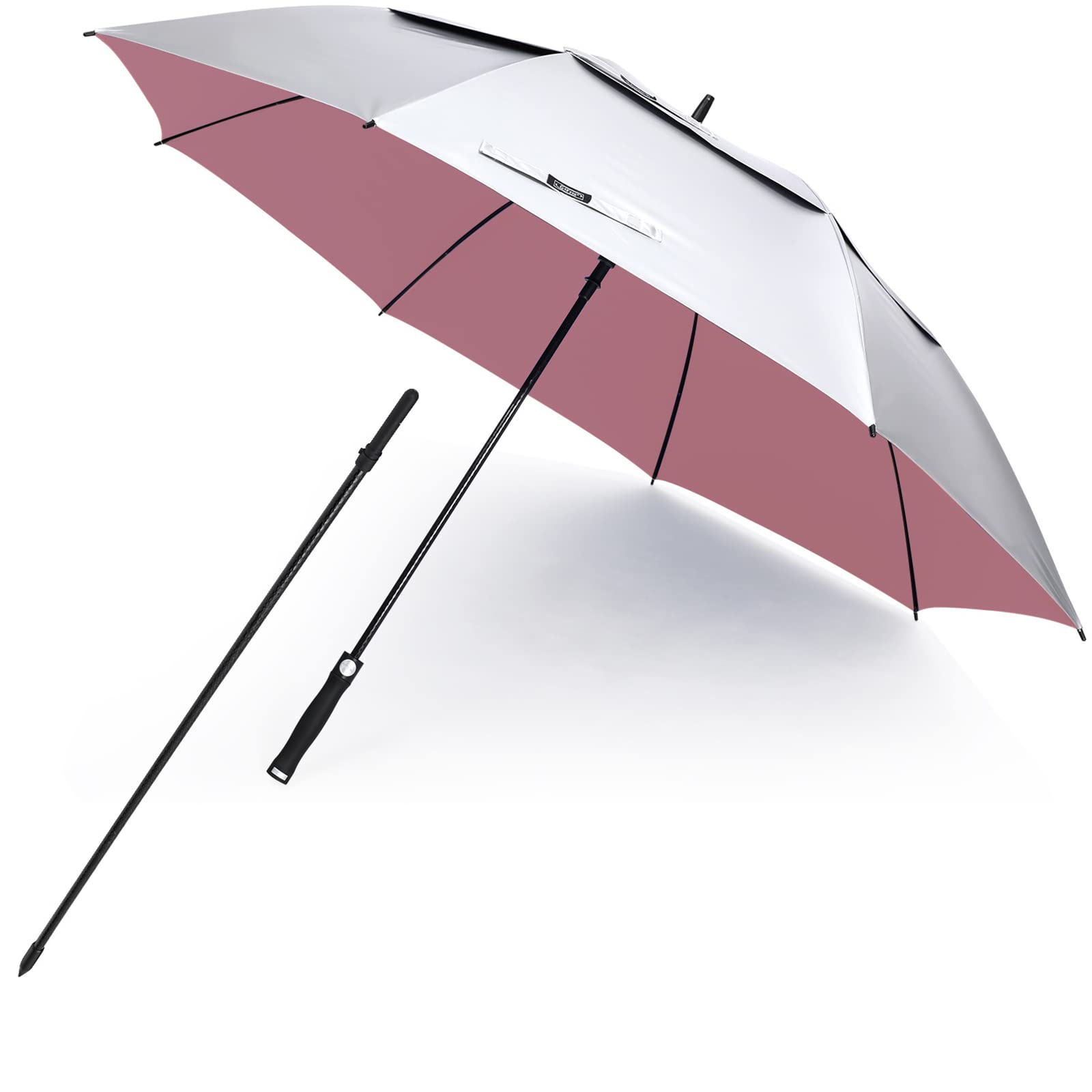 G4Free Vented Uv Golf/Beach Umbrella 68'' Arc, Auto Open Oversize Extra Large Windproof Sun Shade Rain Umbrellas(Silver/Pink)