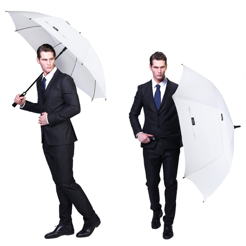 G4Free 62 Inch Automatic Open Golf Umbrella Extra Large Oversize Double Canopy Vented Windproof Waterproof Stick Umbrellas(White