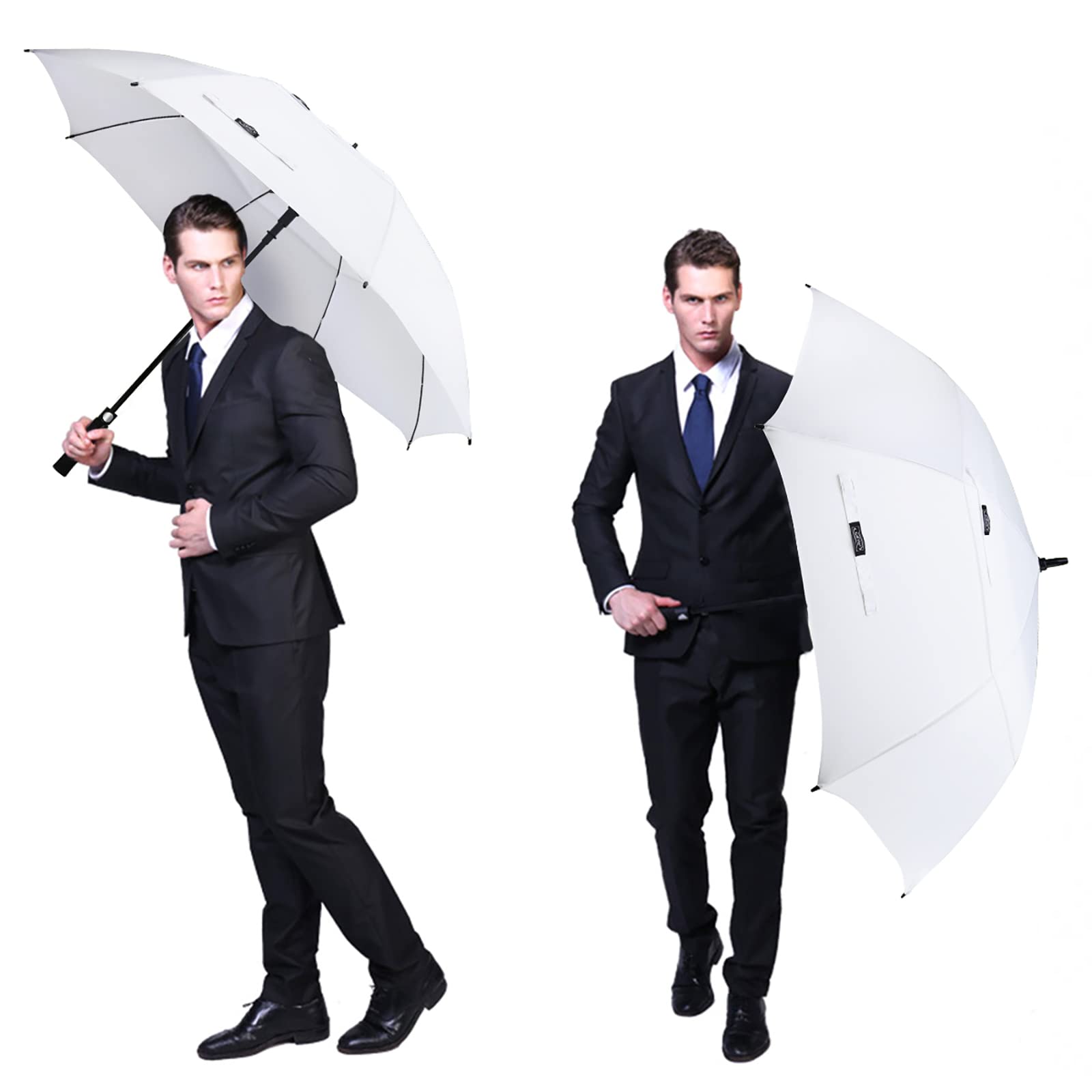 G4Free 62 Inch Automatic Open Golf Umbrella Extra Large Oversize Double Canopy Vented Windproof Waterproof Stick Umbrellas(White