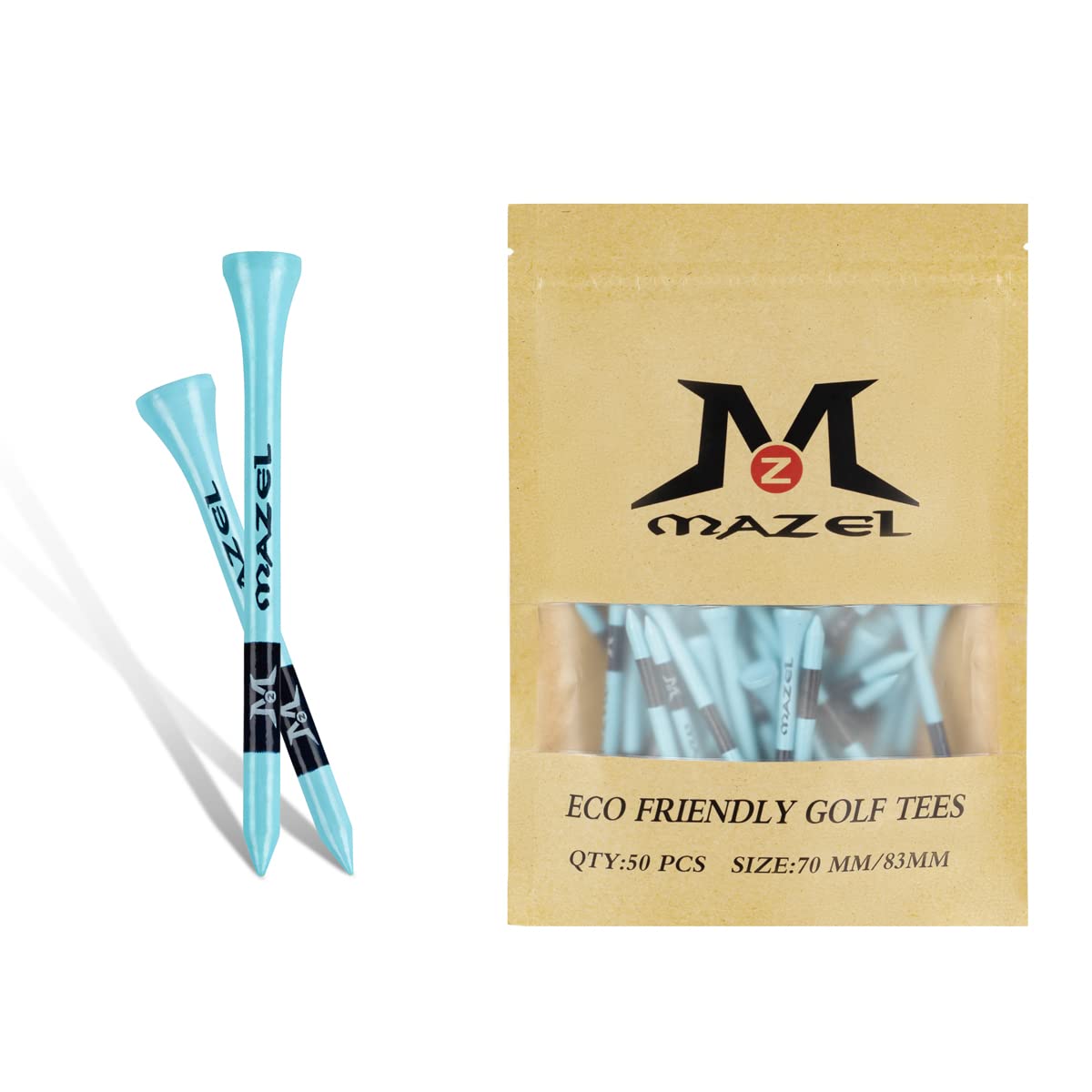 Mazel Natural Wood/Bamboo Golf Tees 2 3/4 Inch & 3 1/4 Inch,Pack 50 Or 120,Reduce Friction & Side Spin,More Durable And Stable G