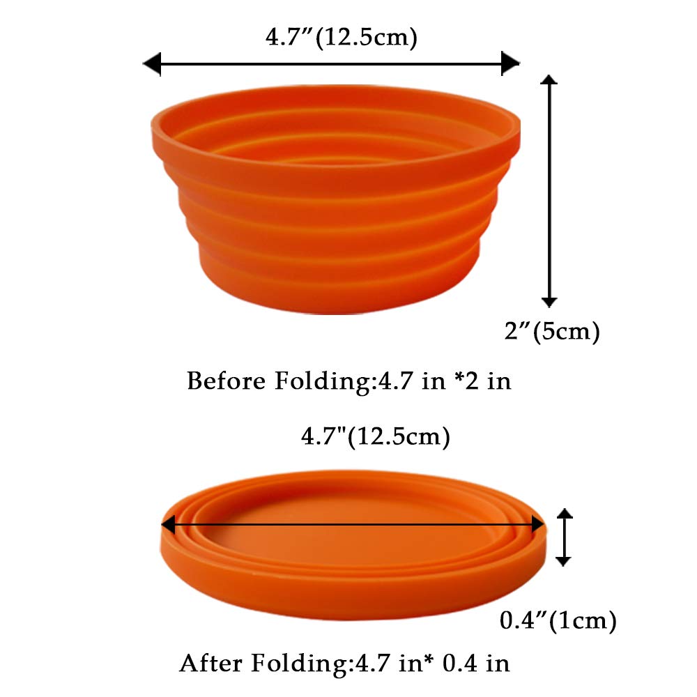 Ecoart Silicone Expandable Collapsible Bowl For Travel Camping Hiking (Orange(S))