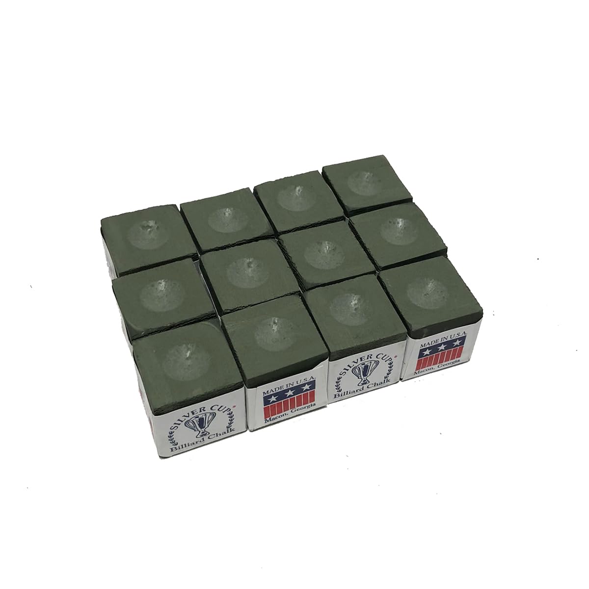 SILVER CUP Billiard CHALK - ONE DOZEN (Olive)