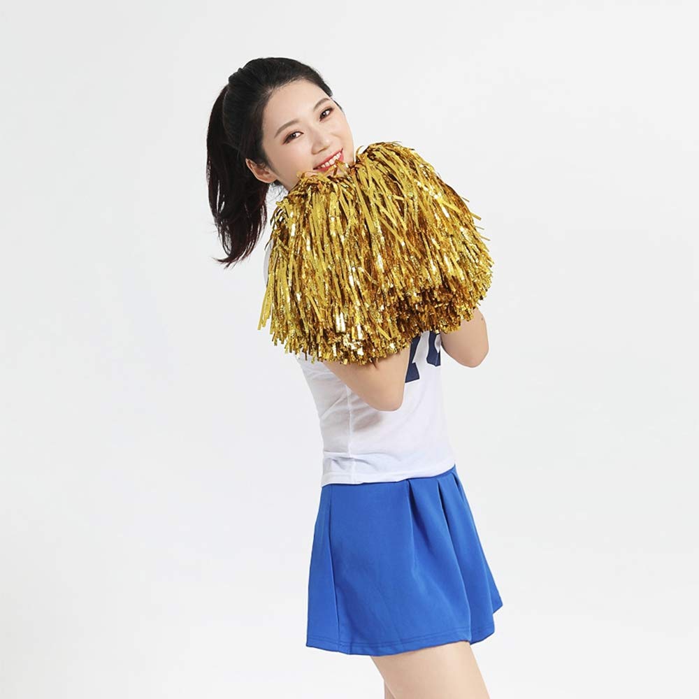 Baotongle 12 Pcs Cheerleading Squad Spirited Fun Poms Pompoms Cheer Costume Accessory For Party Dance Sports (Goldens)