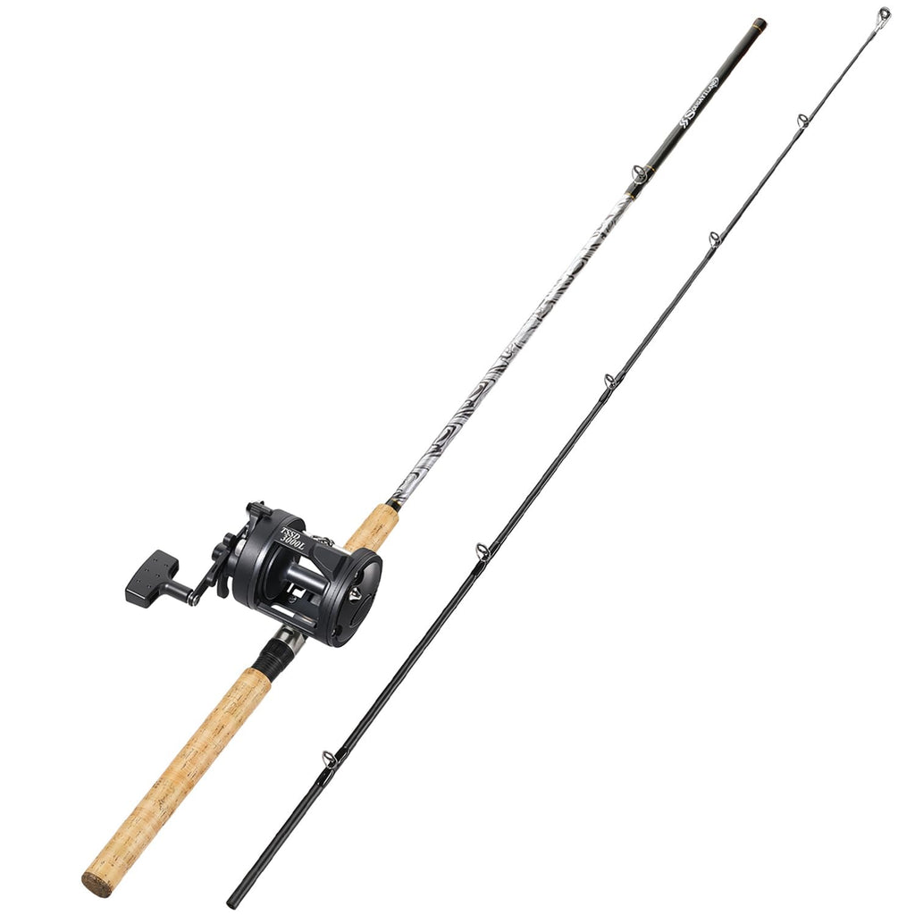 Sougayilang Fiberglass Fishing Pole Conventional Reel Combo With Durable P-Cork Rod Handle, Medium Heavy For Catfish Salmon And