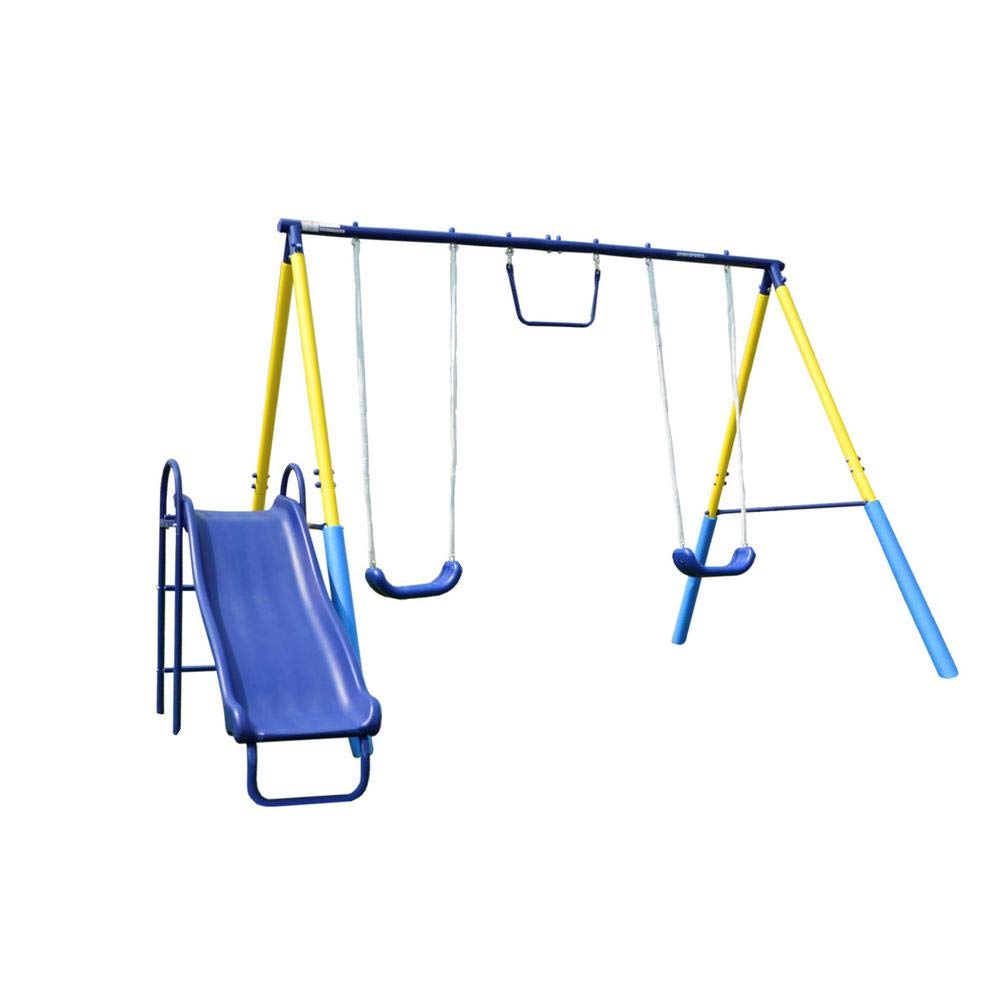 Sportspower My First Metal Swing Set with Slide, 4 Kids Max, Blue, Yellow