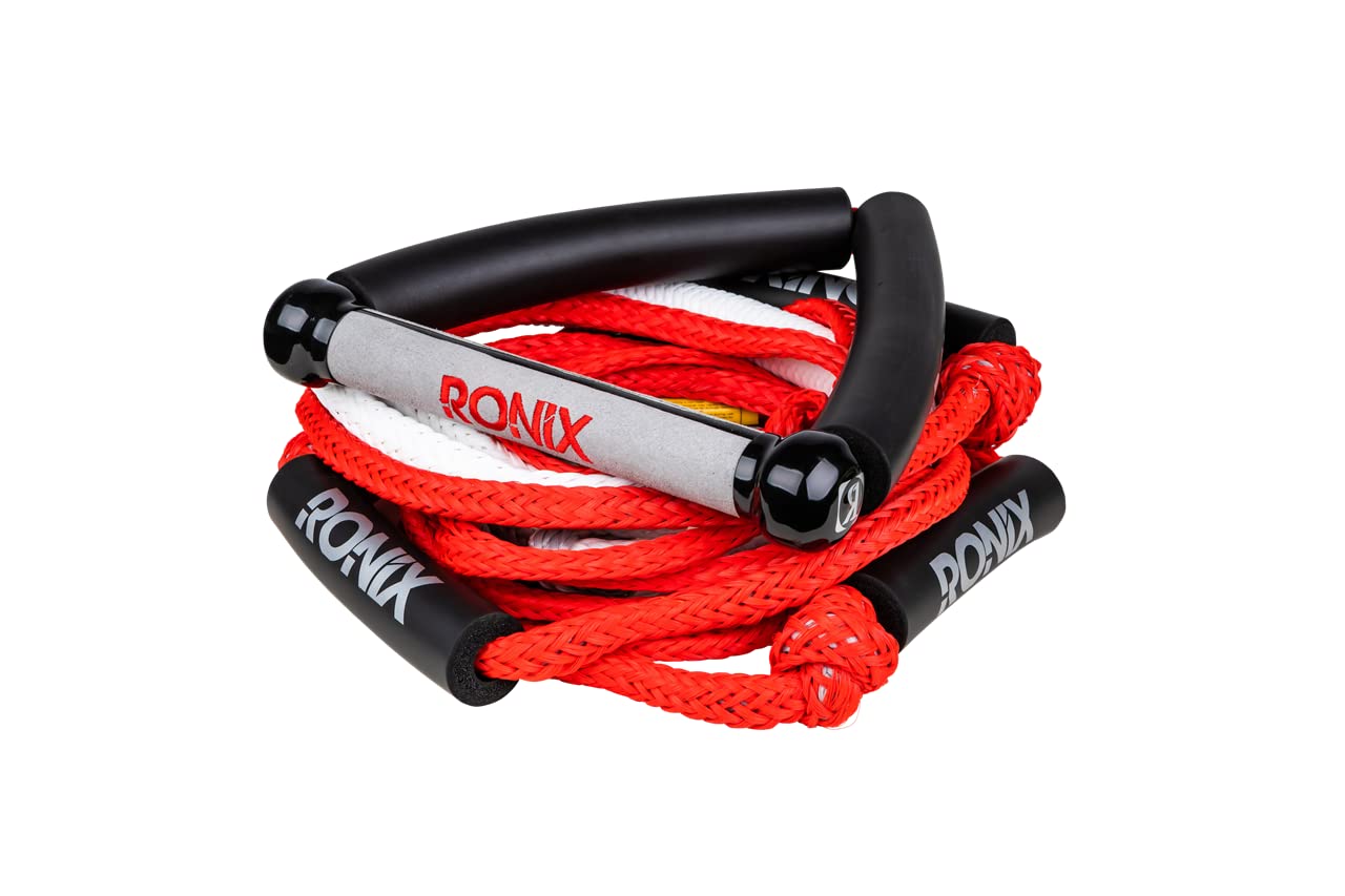 Ronix Bungee Surf Rope, 10 In. Handle Hide Grip W/ 25Ft. 5-Sect. Rope, Red