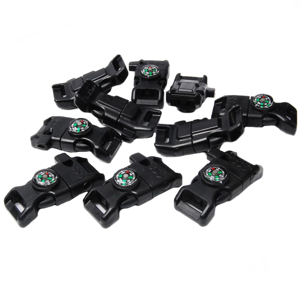 25 Pack 5/8 Inch Paracord Buckle With Whistle Compass, Side Release Plastic Buckles For Paracord Bracelet Outdoor Camping Emerge