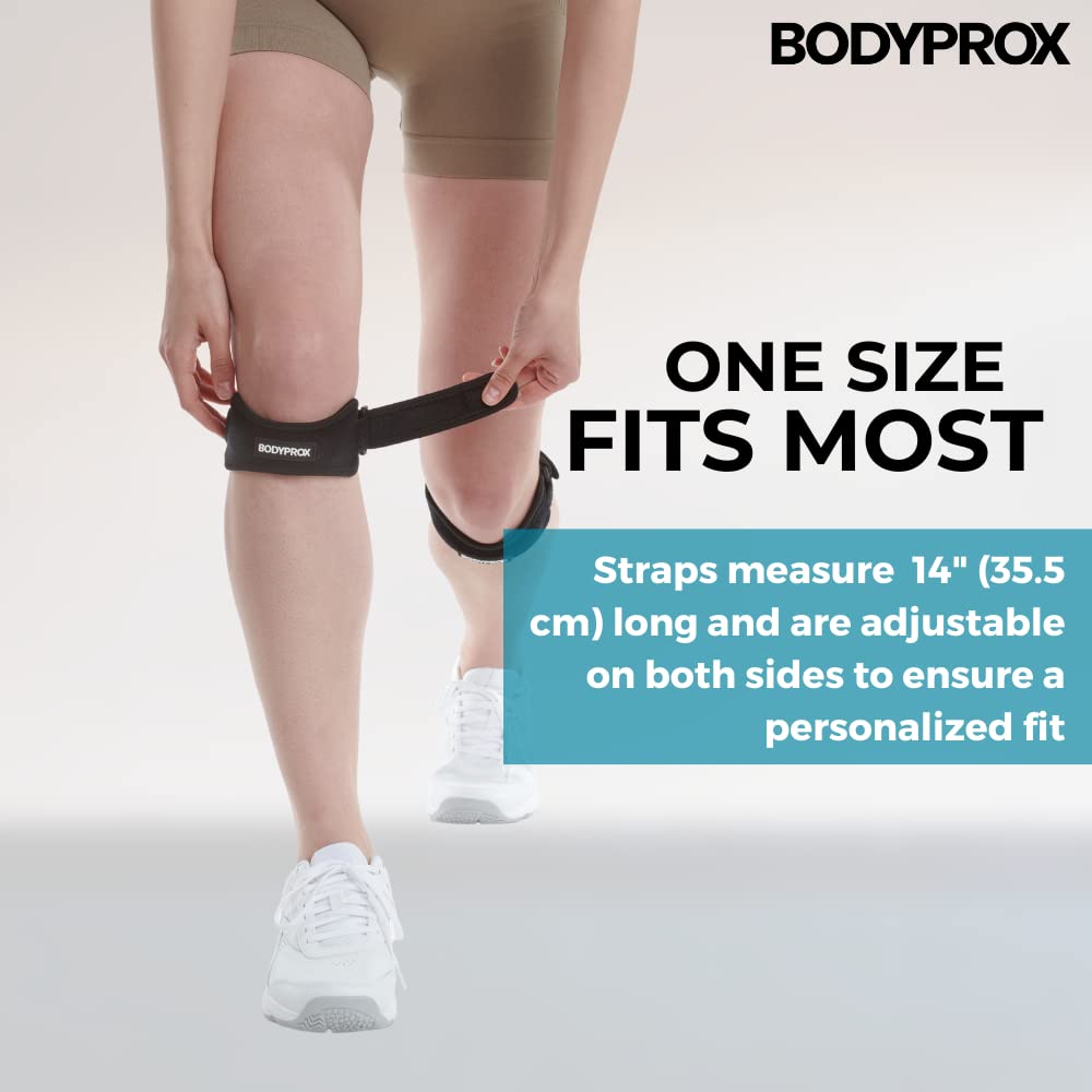Bodyprox Patella Tendon Knee Strap 2 Pack, Knee Pain Relief Support Brace Hiking, Soccer, Basketball, Running, Jumpers Knee, Ten