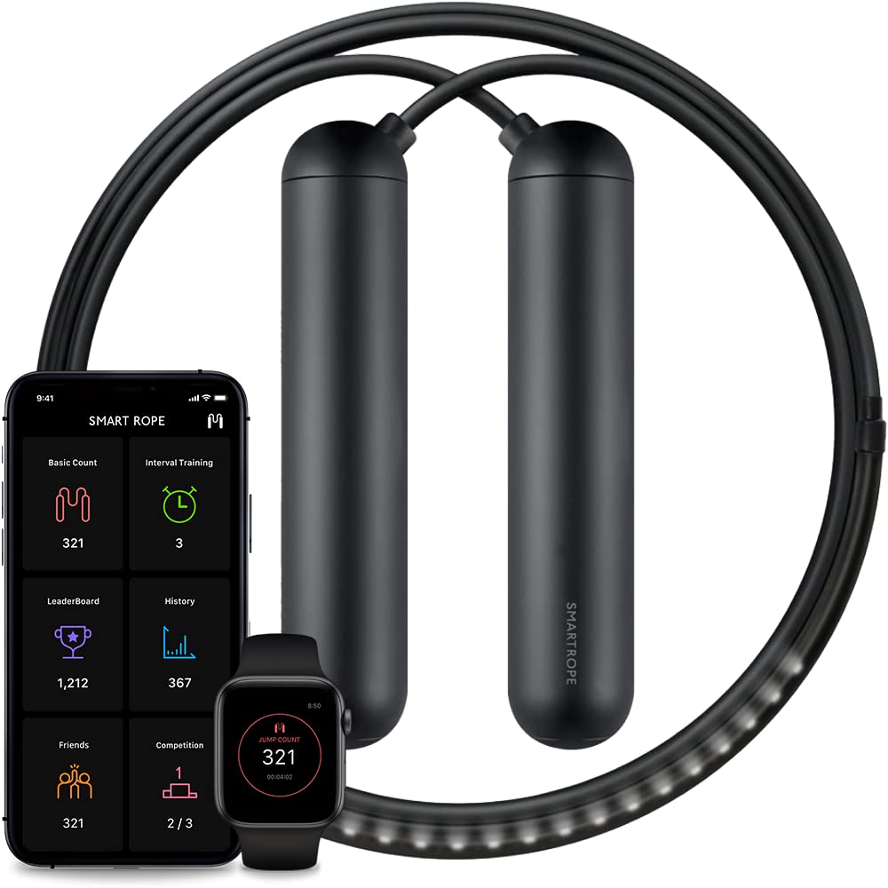 [Tangram Factory] Smart Rope - Led Embedded Jump Rope (Black, Medium)