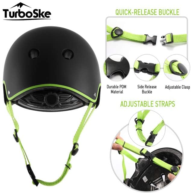 Turboske Skateboard Helmet, Bmx Helmet, Multi-Sport Helmet, Bike Helmet For Youth, Men, Women (Black&Green, L/Xl)