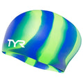 TYR Mens Long Hair Silicone Swim Cap, Green