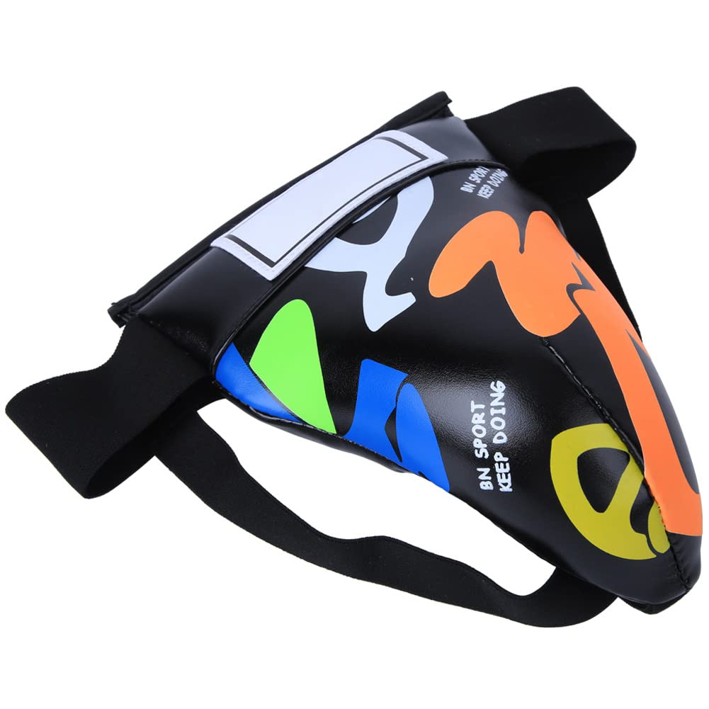 Spyminnpoo Children Groin Protector, Graffiti Jockstrap Groin Guard Gear For Boxing Sanda Taekwondo Muay Thai Training (Black)