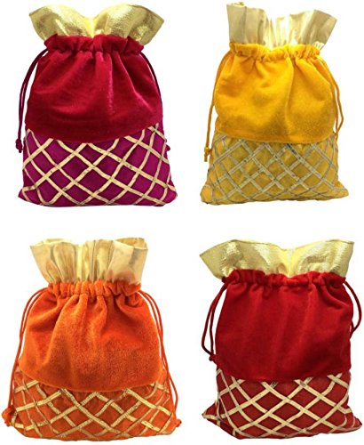 DMS RETAIL Return Gift Bags/Wedding Party Favor/Jewellery Pouch/Shagun Gift Pouch Velvet/Shimmer Potlis/Gottapati potli Bag(Set 