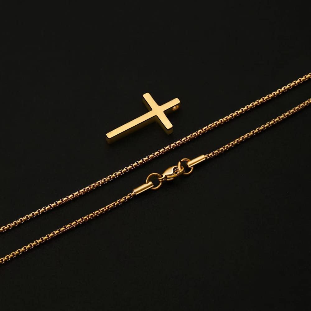 Iefshiny Stainless Steel Cross Pendant Necklaces For Men Pendant Chain 20 Inch Gold Religious Gifts For Women Men