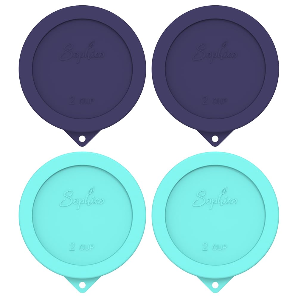 Sophico 2 Cup Round Silicone Storage Cover Lids Replacement For Anchor Hocking And Pyrex 7200-Pc Glass Bowls (Container Not Incl