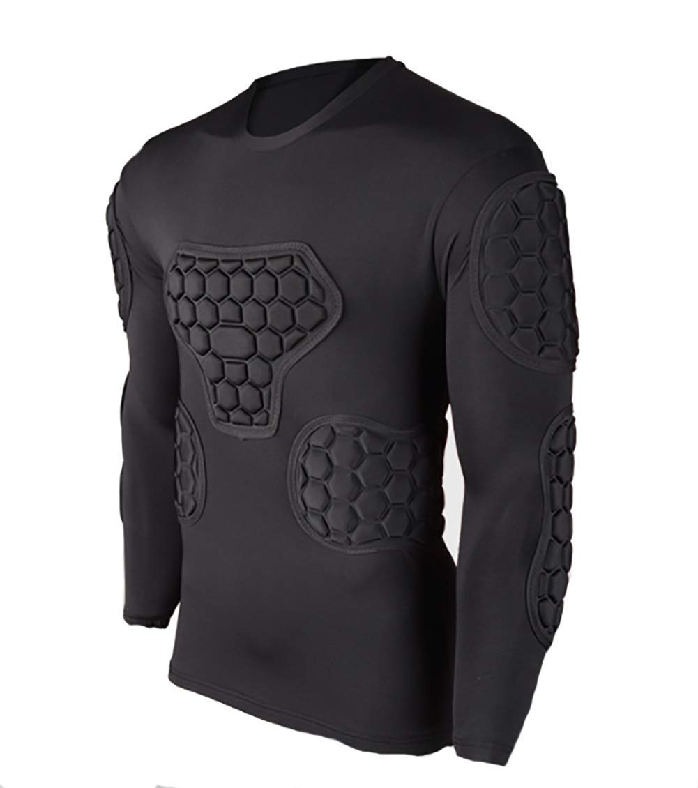 Men's Long Sleeve Padded Compression Shirt Football Protective Gear Set Training Suit for Soccer Rugby Basketball Paintball Rib 