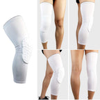 Pisiqi Knee Compression Pads Long Leg Sleeve Brace Protection For Basketball, Football & Volleyball (2 Sleeves) (White, L)