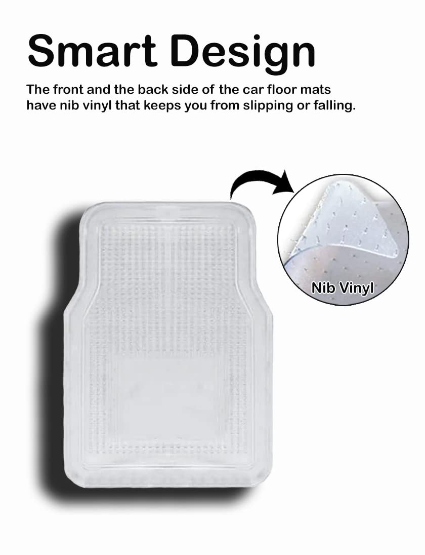 Vaygway All Weather Floor Mats-Universal 4 Piece Car Interior- Rubber Clear Car Plastic Rug- Heavy Duty Weather Protection Mats
