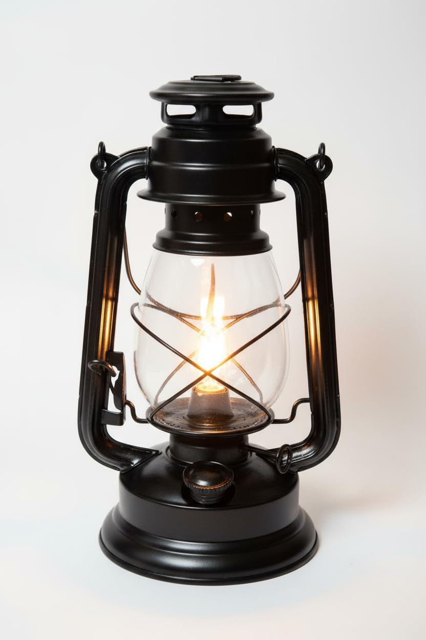 GharBuddy Desi Vintage Corded Electric Lantern | Iron Matte Black with Bulb | for Lighting and Decorations | Table Centerpiece 