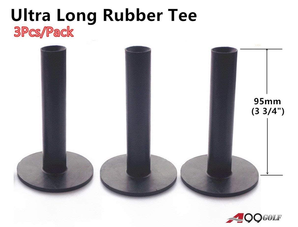 A99 Golf 3Pcs/Pack Ultra Long Rubber Tees Black Color 3 3/4'' (95Mm) Indoor Outdoor Simulator Home Use