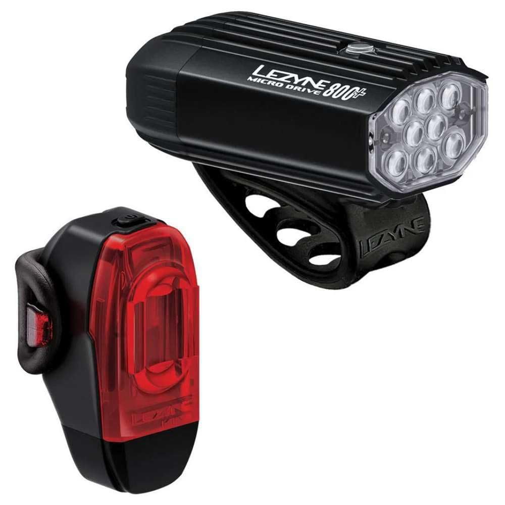 Lezyne Micro Drive 800+ and KTV Drive+ Bicycle Light Set, Front and Rear Pair, 800/40 Lumen, White/Red LED, Road, Mountain, Grav