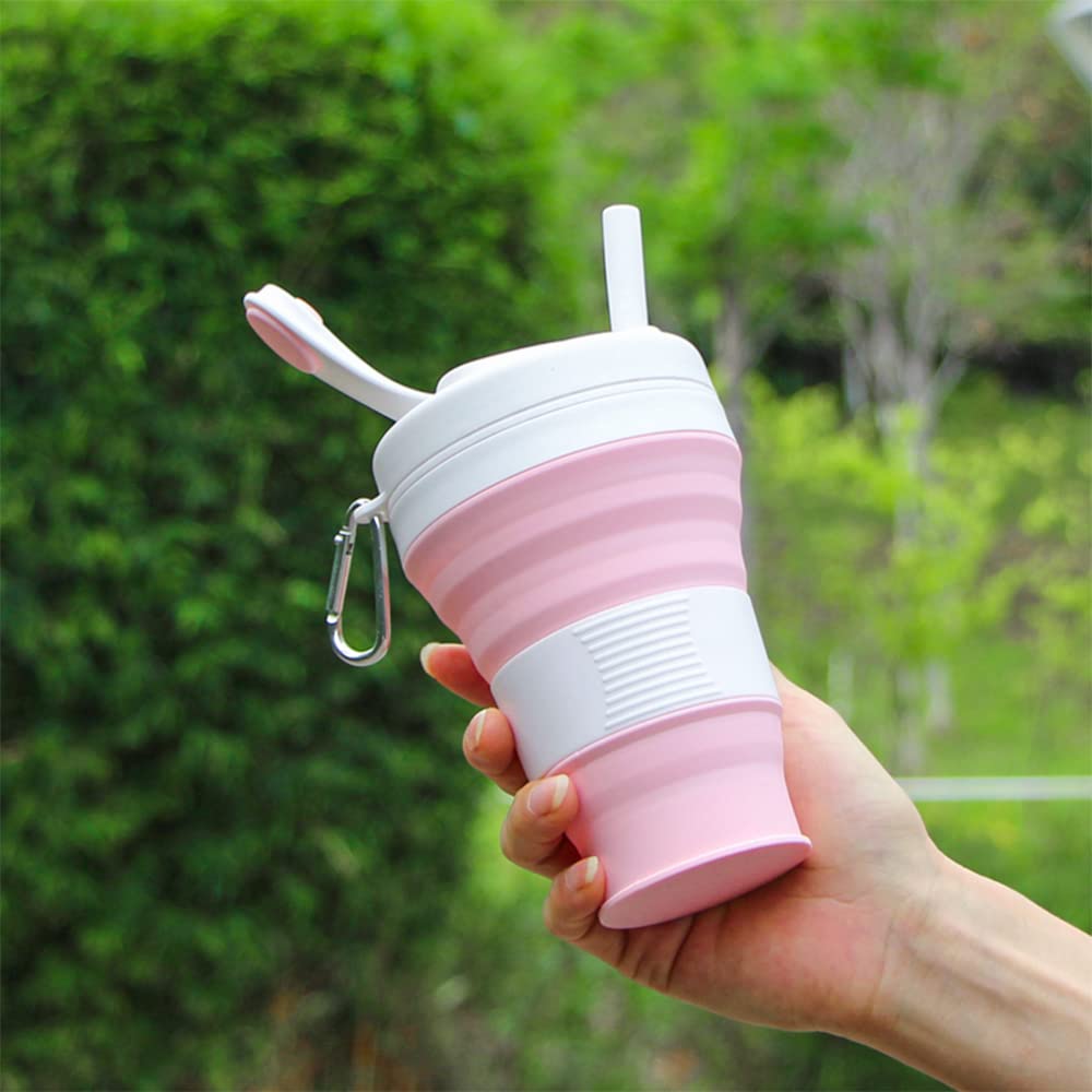 Cynrofven Silicone Coffee Cup With Straw Lid Collapsible Cups For Traveling 20Oz Lightweight Folding Water Mug For Picnic Hickin