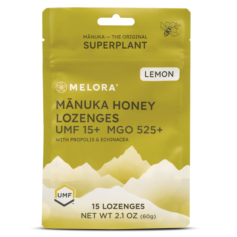 Manuka Honey Lozenges, Lemon Lozenges for Sore Throat Relief, 15 Honey Cough Drops (2.1 oz) - Dry Mouth Lozenges infused with Pr