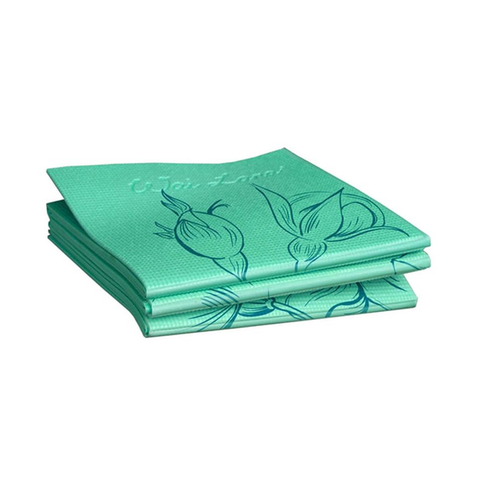 Folding Yoga Mat (Thickness: 4Mm; Folded Size: 29Cm X 30.5 Cm X 5Cm) And Tote - Mat Design: Wandering Elephants - Color: Azure G