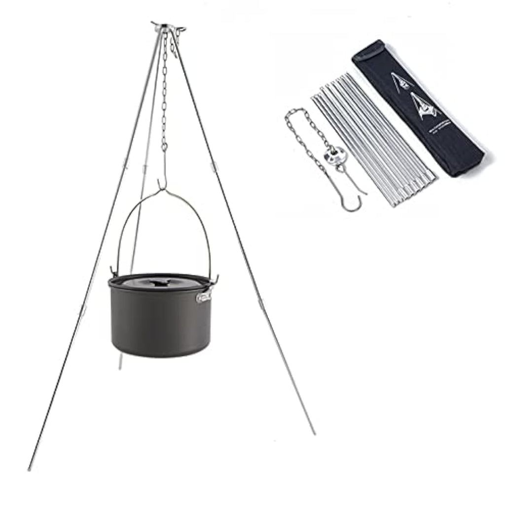 Yahpetes 31.5'' Camping Tripod 3 Sections Aluminum Telescopic Campfire Tripod Portable Outdoor Cooking Tripod (Sliver)