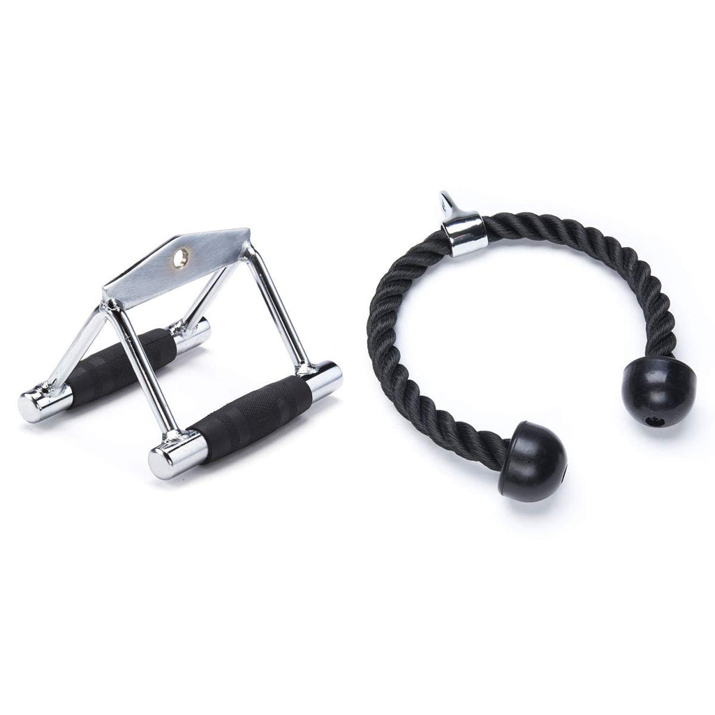 Black Mountain Products Cable Machine Attachment Combo - V Bar And Tricep Rope, Silver