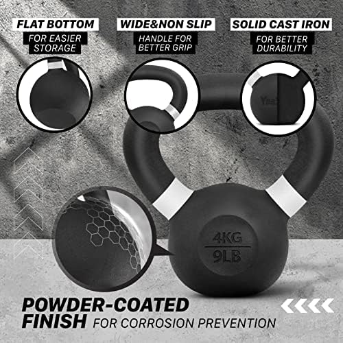 Yes4All Powder Coated Cast Iron Kettlebell Pair White - 4 Kg / 9 Lb Strength Training Kettlebells Weight Set For Full Body Worko